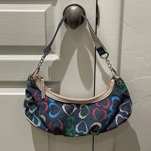 Denim Canvas Multi Hearts Hobo Bag